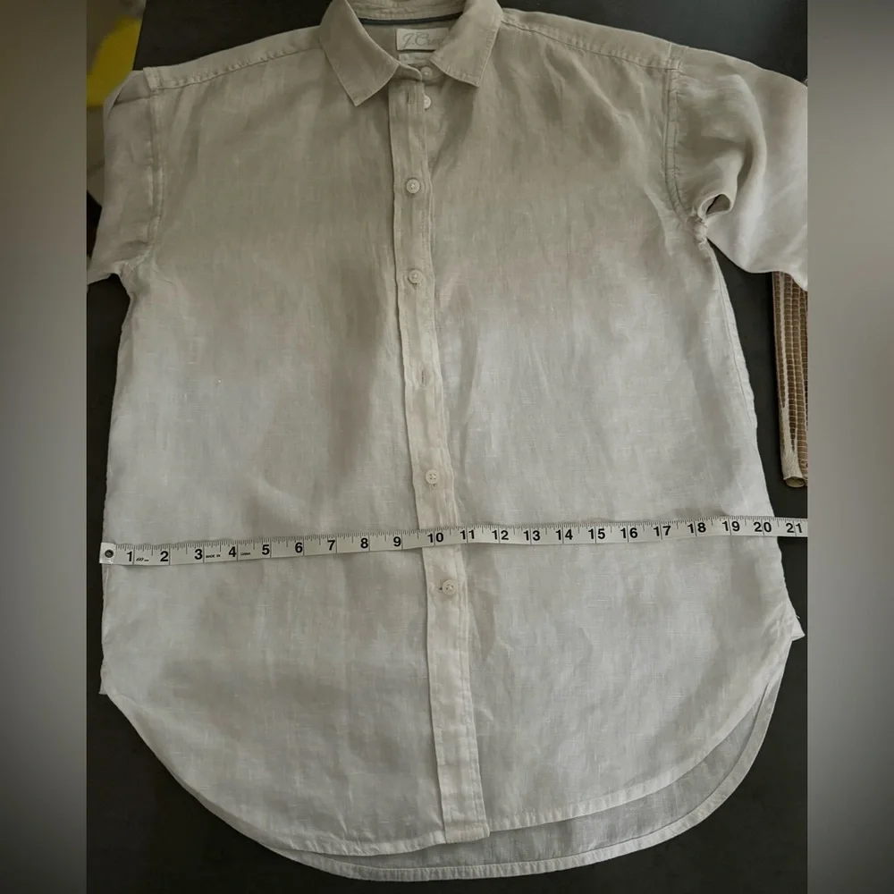 J.CREW 00 Baird McNutt 100% Irish Linen Beige White Ombre Button Front Blouse c1